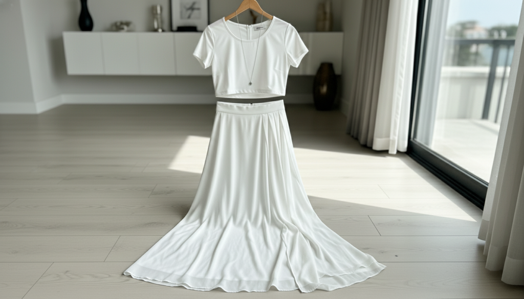 White Maxi Skirt And Crop Top Set